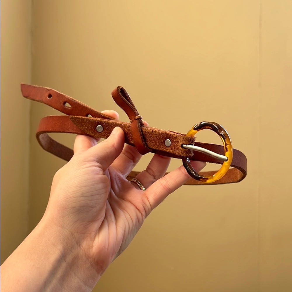 Anthropologie Brown Leather Belt with Tortoiseshell Buckle
